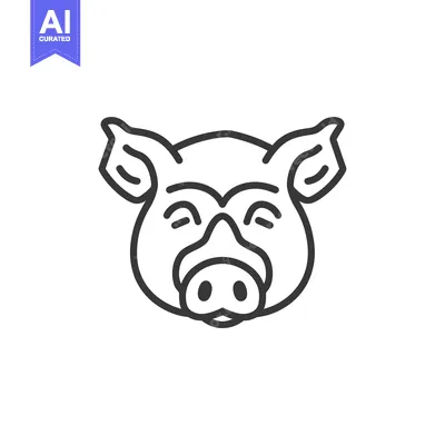 Aset desain premium: Line drawing of a pig's face with closed eyes