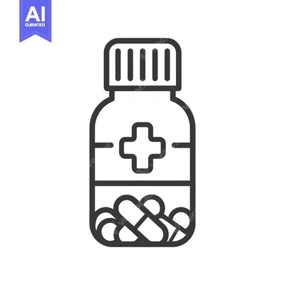 Aset desain premium: Line drawing of a pill bottle with capsules
