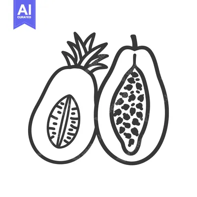 Aset desain premium: Line Drawing of a Pineapple and Papaya Cut in Half