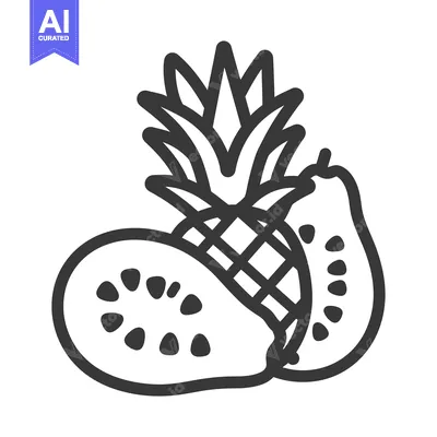Aset desain premium: Line Drawing of a Pineapple and Two Sliced Guava