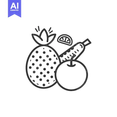 Popular premium asset: Line Drawing of a Pineapple, Apple, and Orange Slice