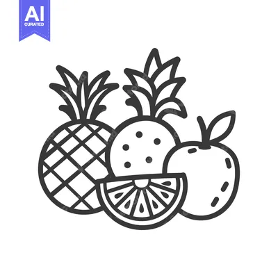 Aset desain premium: Line Drawing of a Pineapple, Orange, and Apple