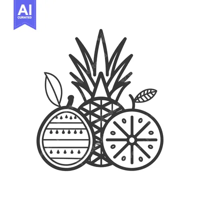 Popular premium asset: Line Drawing of a Pineapple, Watermelon, and Orange