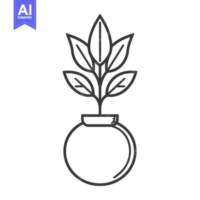 Aset desain premium: Line Drawing of a Plant in a Pot