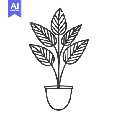 Aset premium populer: Line Drawing of a Plant in a Pot with Five Leaves