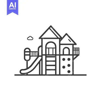 Popular premium asset: Line Drawing of a Playground Structure with a Slide and Climbing Wall