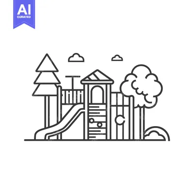 Popular premium asset: Line Drawing of a Playground with a Slide, a Climbing Frame, and Trees
