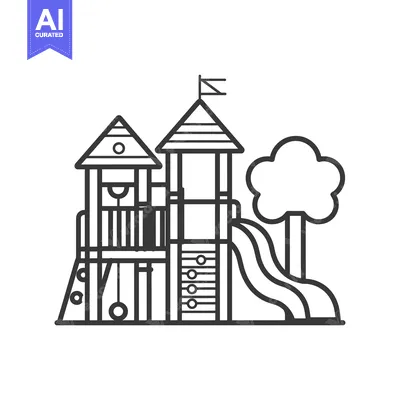 Aset premium populer: Line drawing of a playground with a slide, swings and a climbing wall