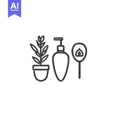 Aset premium populer: Line drawing of a potted plant, liquid soap dispenser, and a hand mirr