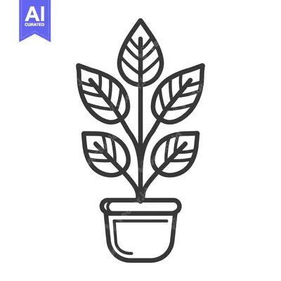 Aset desain premium: Line drawing of a potted plant with five leaves