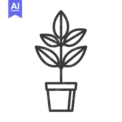 Aset desain premium: Line drawing of a potted plant with five leaves