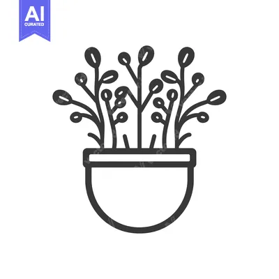 Premium design asset: Line drawing of a potted plant with multiple branches and leaves