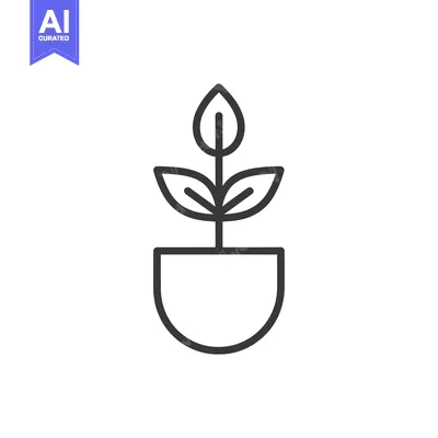 Aset premium populer: Line drawing of a potted plant with three leaves