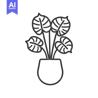Aset premium populer: Line drawing of a potted plant with three leaves