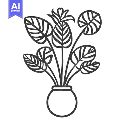 Popular premium asset: Line Drawing of a Potted Plant with Tropical Leaves