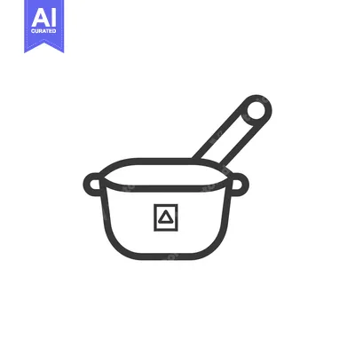 Aset desain premium: Line drawing of a pot with a handle and a triangle symbol