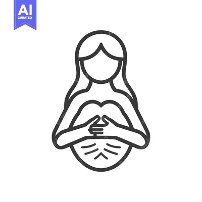 Aset desain premium: Line drawing of a pregnant woman holding her belly