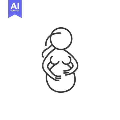 Aset premium populer: Line drawing of a pregnant woman holding her belly