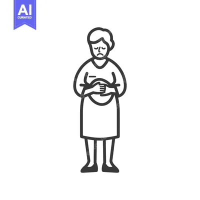 Aset premium populer: Line drawing of a pregnant woman holding her stomach