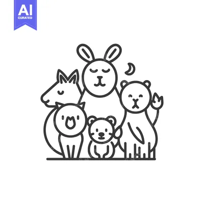 Popular premium asset: Line Drawing of a Rabbit, Fox, Bear, and Cub