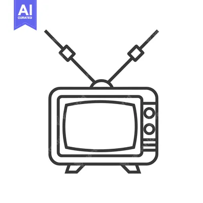 Aset desain premium: Line drawing of a retro television with antennas