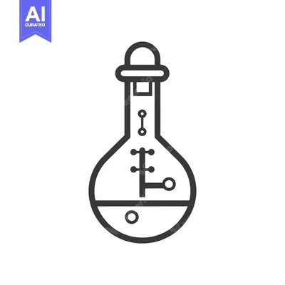 Premium design asset: Line drawing of a round-bottomed flask with a stopper and internal str