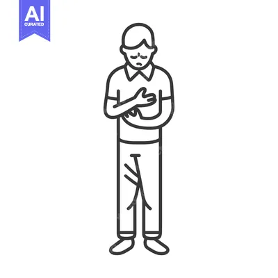 Premium design asset: Line Drawing of a Sad Man Holding His Stomach