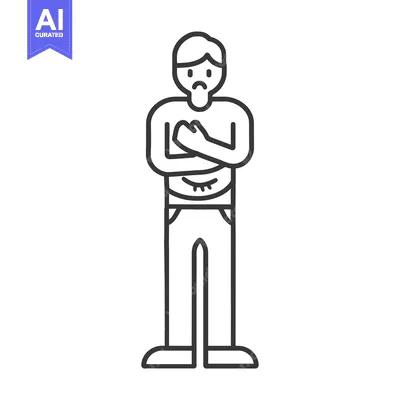 Premium design asset: Line Drawing of a Sad Man Holding His Stomach
