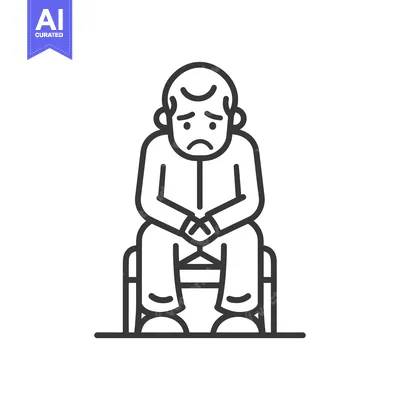 Popular premium asset: Line Drawing of a Sad Man Sitting on a Chair