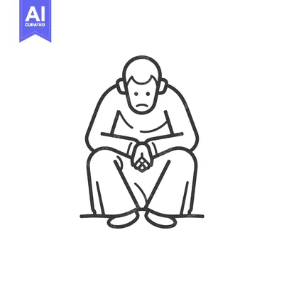 Premium design asset: Line Drawing of a Sad Person Sitting with Arms Crossed