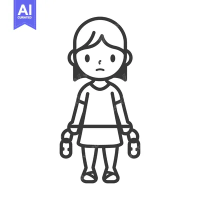 Premium design asset: Line Drawing of a Sad Young Girl with Her Arms Hanging Low