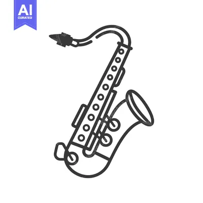 Popular premium asset: Line drawing of a saxophone with keys and mouthpiece