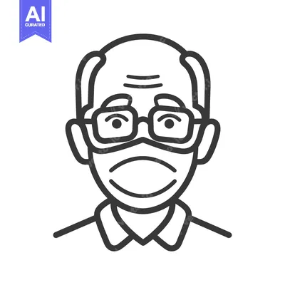 Aset premium populer: Line Drawing of a Senior Man Wearing Glasses and a Face Mask