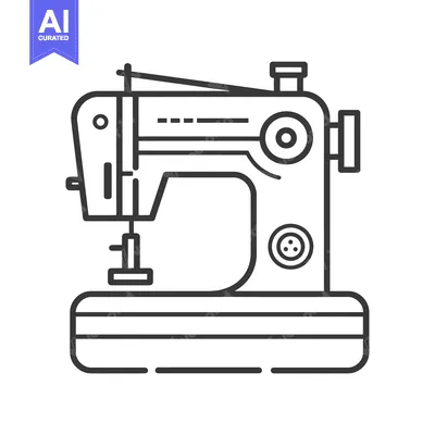 Aset premium populer: Line drawing of a sewing machine with a needle and thread