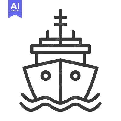Aset desain premium: Line drawing of a ship on the ocean waves