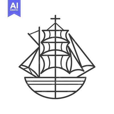 Premium design asset: Line Drawing of a Ship with a Cross on its Mast