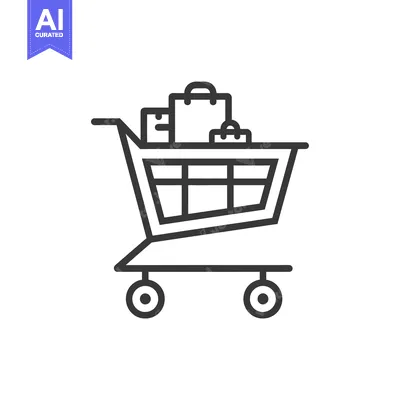 Aset premium populer: Line drawing of a shopping cart filled with bags and boxes