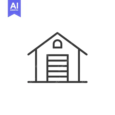 Aset premium populer: Line drawing of a simple barn with a single window and a garage door