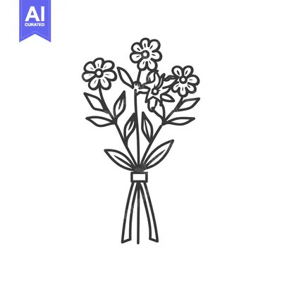 Popular premium asset: Line drawing of a simple bouquet of flowers tied with a ribbon
