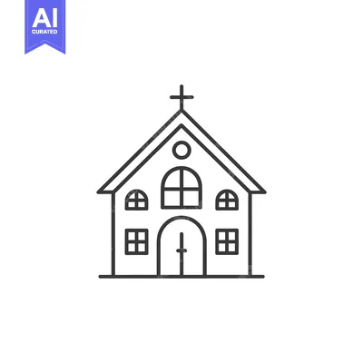 Premium design asset: Line Drawing of a Simple Church Building