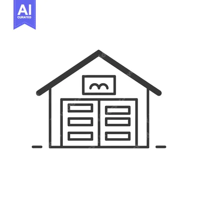 Aset premium populer: Line drawing of a simple garage building with a door