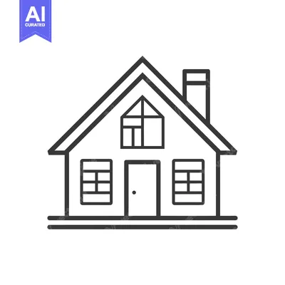 Aset desain premium: Line drawing of a simple house with a chimney and windows