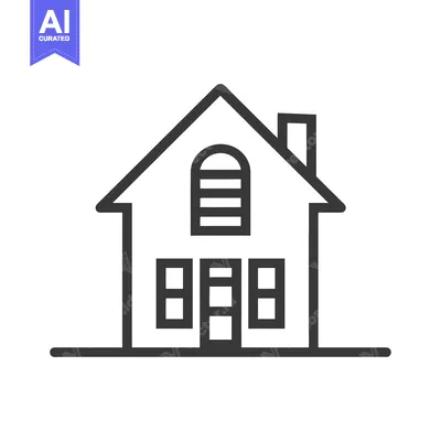 Premium design asset: Line drawing of a simple house with a chimney and windows