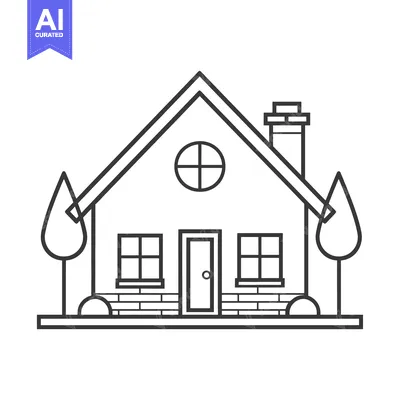 Premium design asset: Line drawing of a simple house with trees