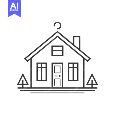 Popular premium asset: Line drawing of a simple house with two trees