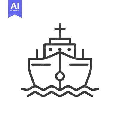Line Drawing of a Simple Ship with a Cross on Top