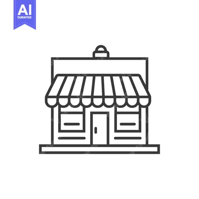 Aset premium populer: Line Drawing of a Simple Store Building with Awning