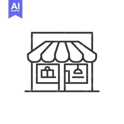 Aset premium populer: Line Drawing of a Simple Storefront with a Striped Awning