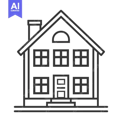 Aset premium populer: Line Drawing of a Simple Two-Story House with a Chimney