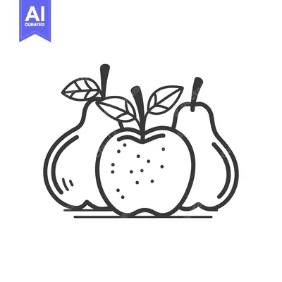 Aset premium populer: Line drawing of a single apple and two pears